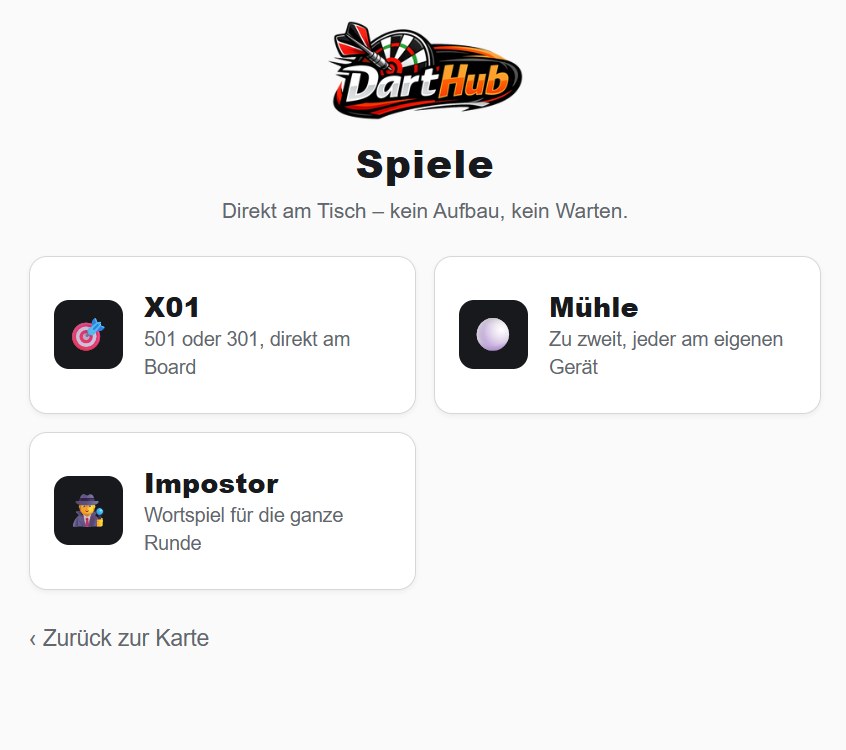Spiele am Tisch: X01 direkt am Board, Mühle zu zweit, Impostor als Wortspiel für die ganze Runde